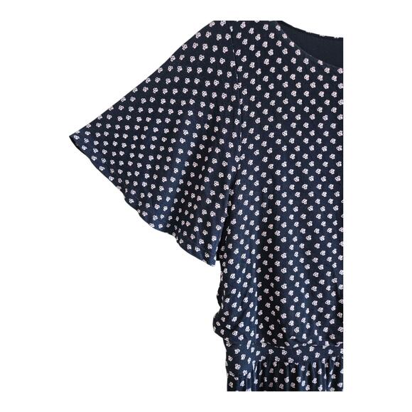LOFT Ann Taylor Women's M Dress Navy Blue Pink Short Flutter Sleeve Stretch - Picture 4 of 6